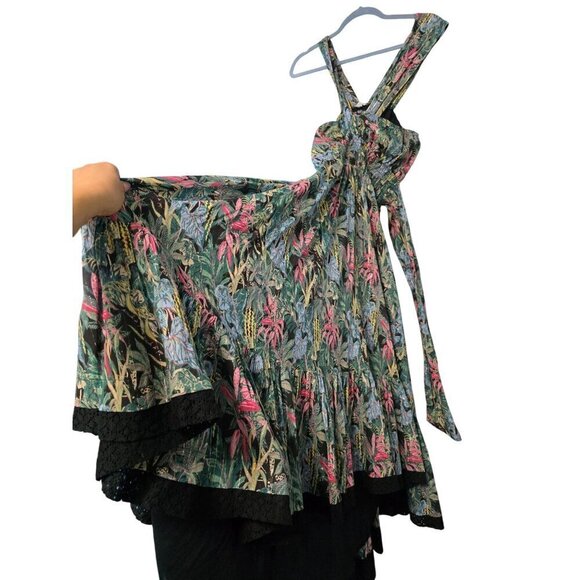 Tropical Print Maxi Dress With Crisscross Straps & Black Lace Trim By Barok - Picture 9 of 15